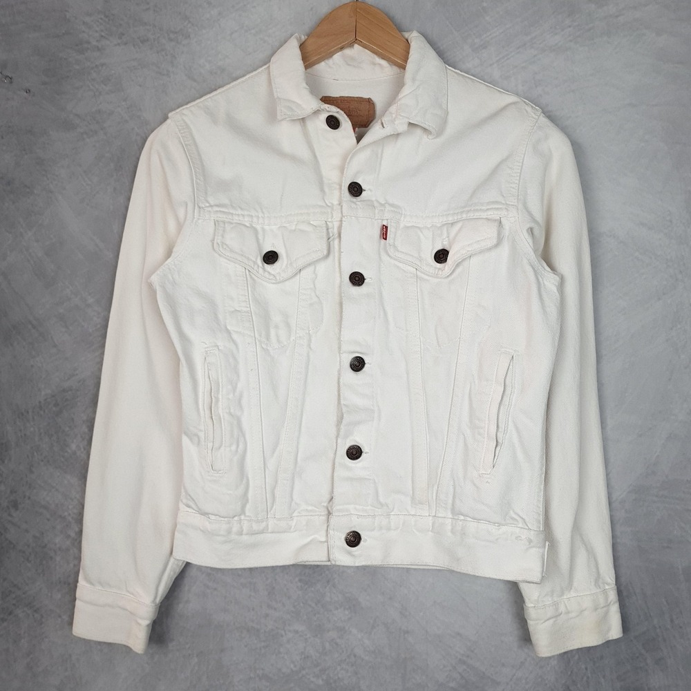 Vintage Levi's Denim Jacket Teens 16 White Trucker Made USA Button Front 90s